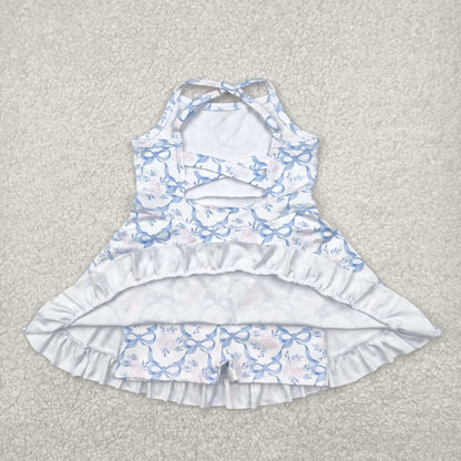 Sibling Baby Girls Strap Bows Floral Camo Print Yoga Activity Wear Ruffle Knee Length Dresses 4.26