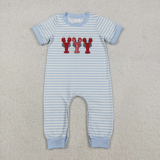 SR3333 Embroidery Crayfishes Baby Boys Grey Stripe Footie Rompers C12.13