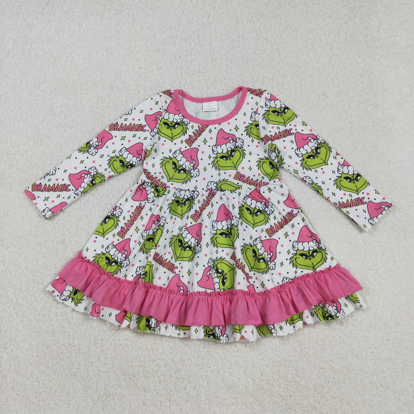 GLD1234 Baby Girls Long Sleeves Green Face Stars Plaid Ruffle Knee Length Dress C9.8