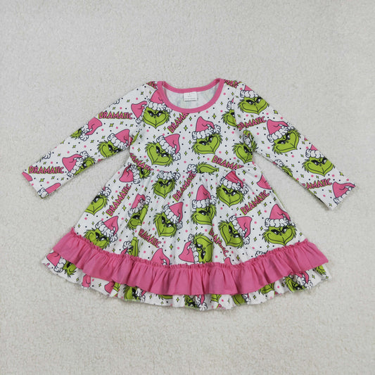 GLD1234 Baby Girls Long Sleeves Green Face Stars Plaid Ruffle Knee Length Dress C9.8
