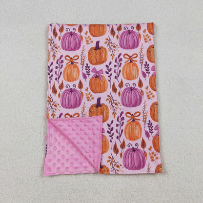 BL0216 Baby Kids Hot Pink Bows Pumpkins Plaid Fall Blanket C9.22