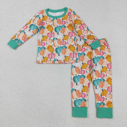 GLP2691 Baby Girls Colorful Pumpkins Plaid Top Pant Fall Pajamas Set C9.3