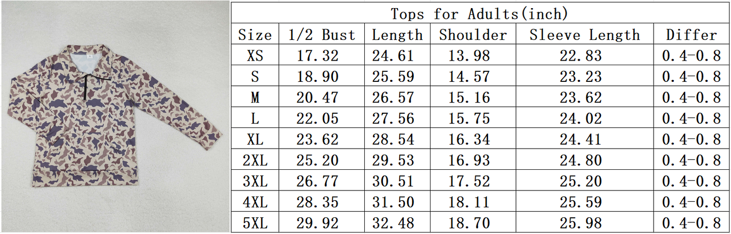 Sibling Adult Women Camo Long Sleeve Tee Shirts Zip Pullovers Tops