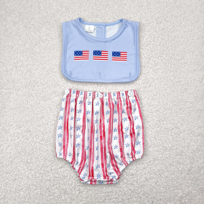 SR3049 Baby Boys Sleeveless Flags Red Stripe Stars 4th Of July Romper 5.5