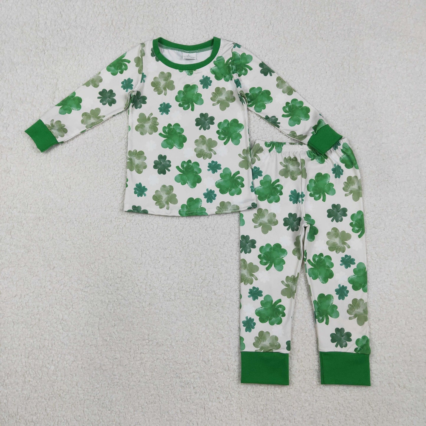 GLP2988 Baby Girls Green Clovers Top Pant St Patrick Pajamas Set C11.29