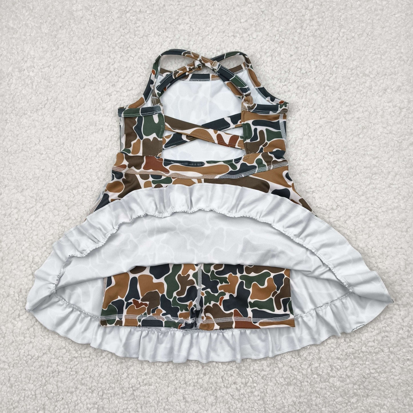GSD2309 Baby Girls Strap Dark Brown Camo Yoga Ruffle Knee Length Dress 4.23