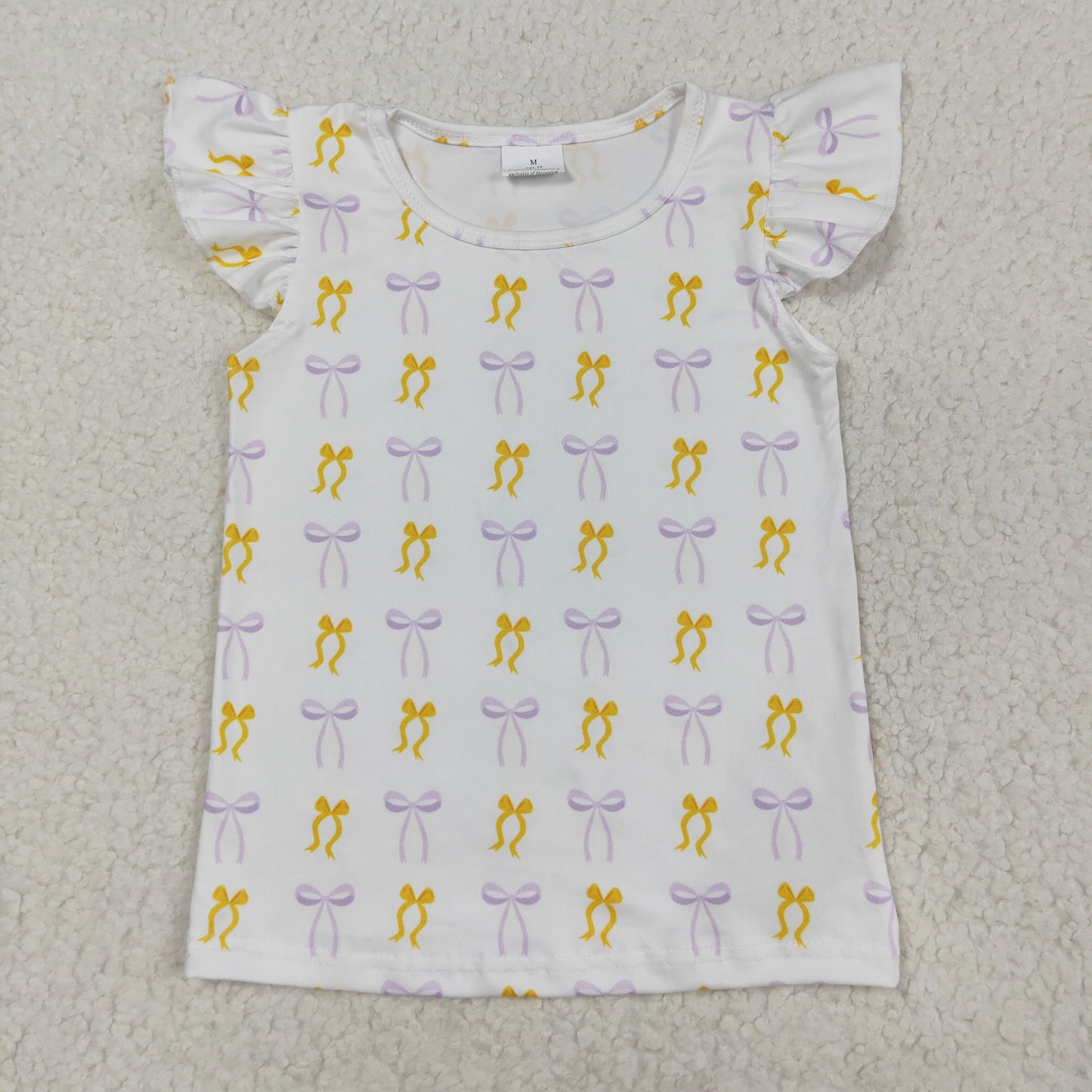 GT1147 Baby Girls Flutter Sleeves Yellow Purple Bows Plaid Tee Shirts Top C8.20
