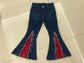 P0532 Dark denim pants with red sequins