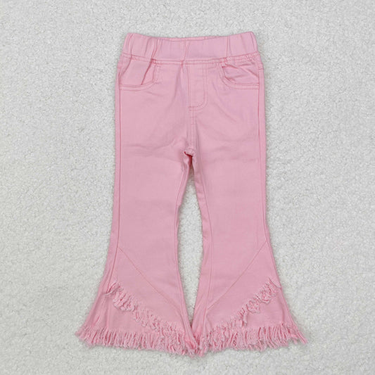 P0463 Baby Girls Western Pink Fringe Denim Pants