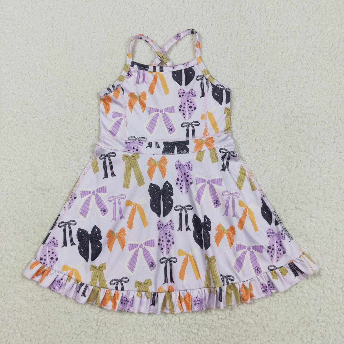 GSD2737 Baby Girls Lavender Strap Bows Plaid Shorts Yoga Knee Length Dress 8.4