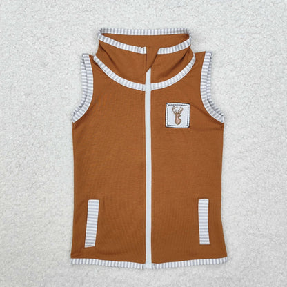 Sibling Baby Boys Sleeveless Embroidery Deer Dog Duck Pocket Zipper Jackets Top 8.7
