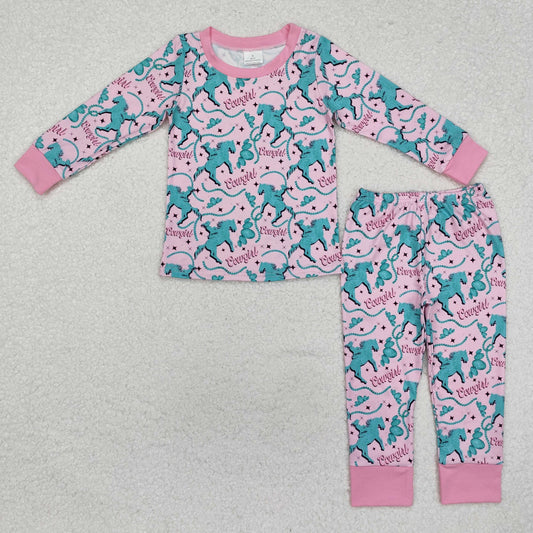 GLP1911 Baby Girls Western Cowgirl Horse Tops Pants Pajamas Clothes Set