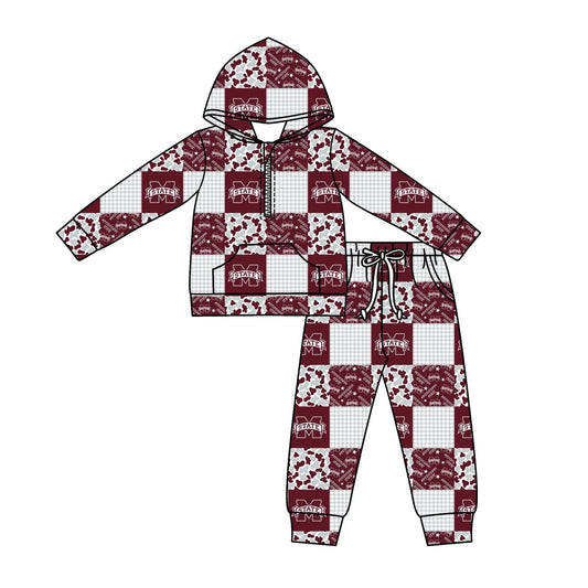 C12.3 Custom Moq 5 Baby Boys Camo M State Checked Zipper Pockets Hoodies Pants Team Clothes Sets