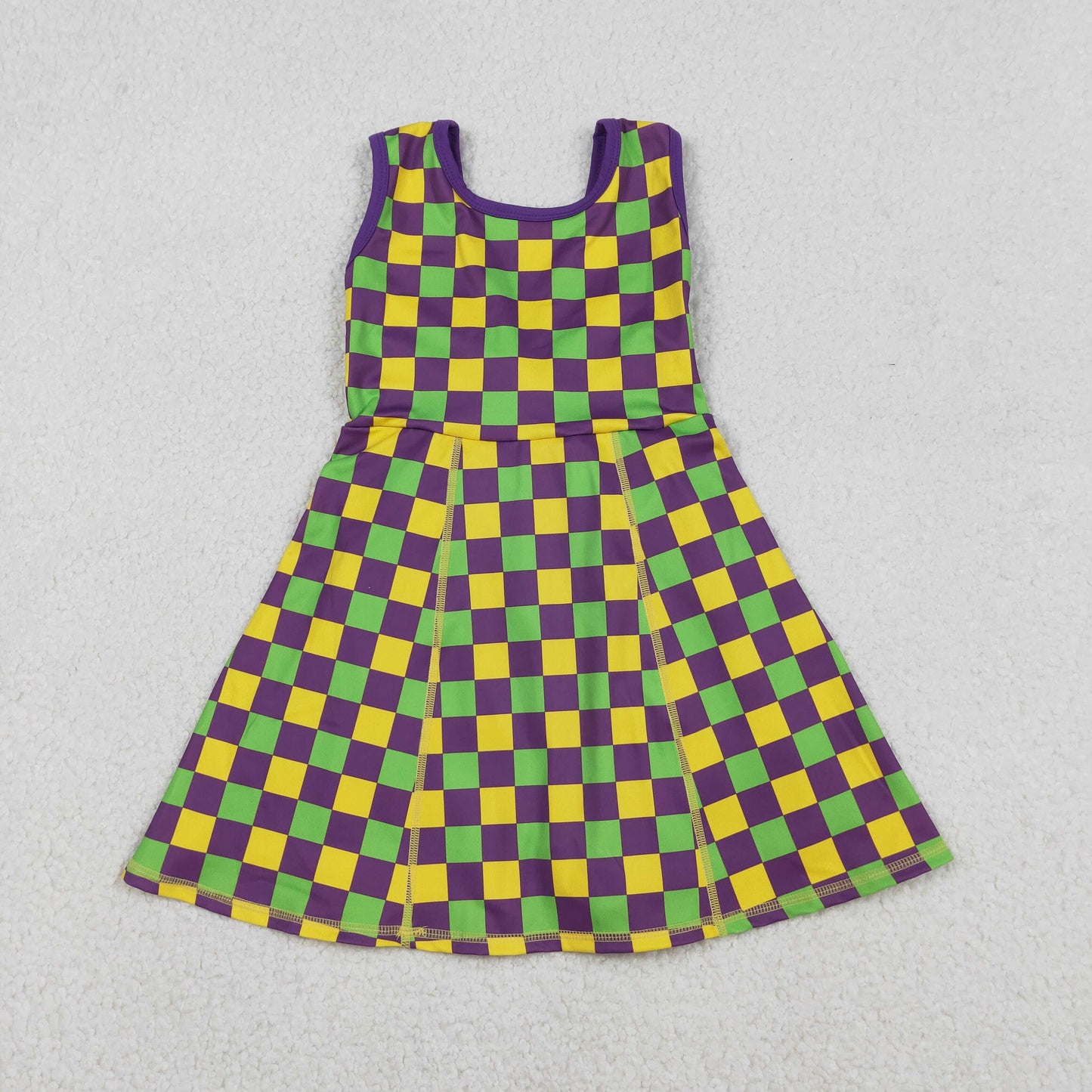 GSD2946 Baby Girls Mardigras Checked Yoga Active Shorts Knee Length Dress C12.11