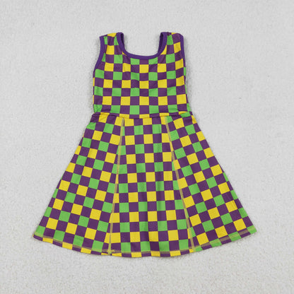 GSD2946 Baby Girls Mardigras Checked Yoga Active Shorts Knee Length Dress C12.11