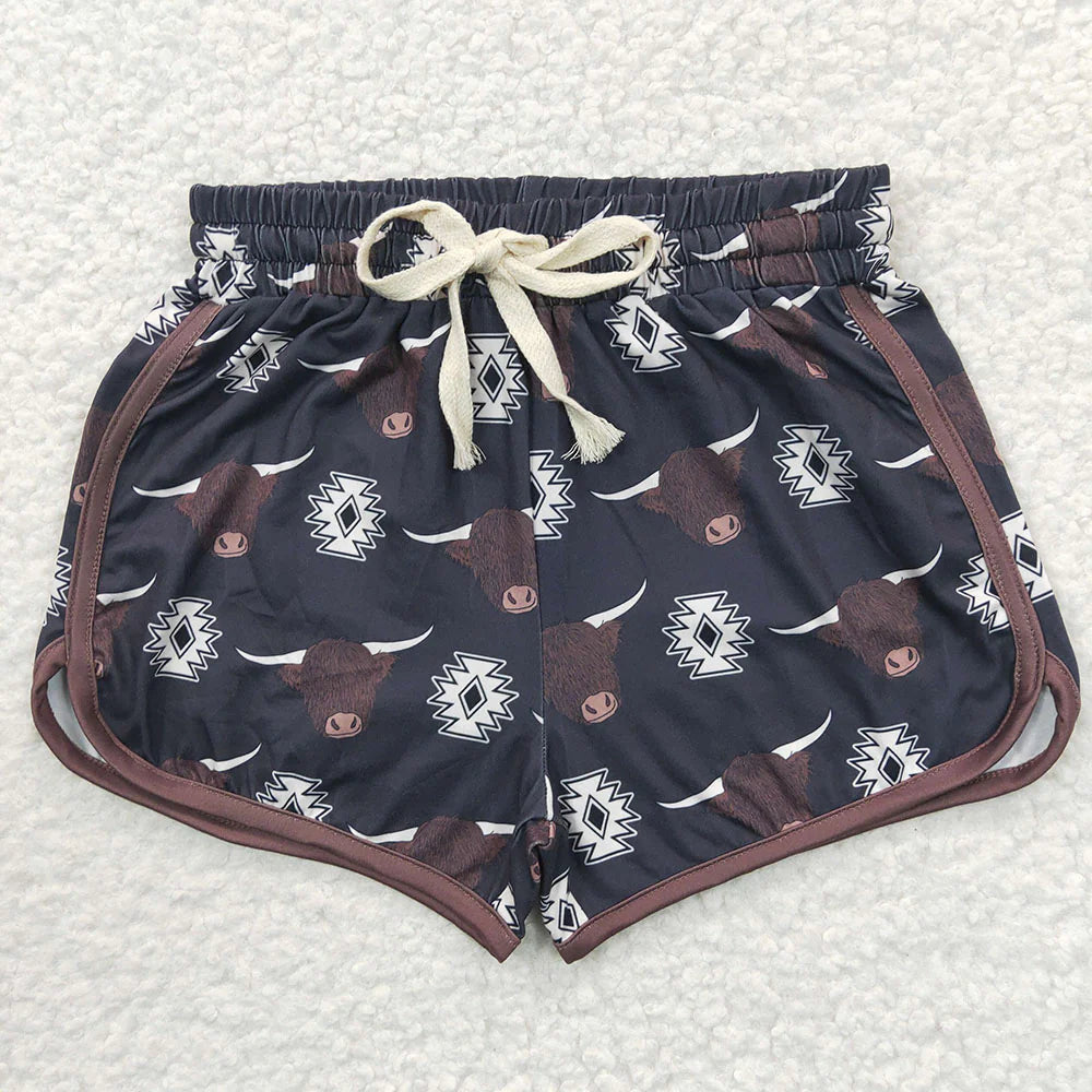 SS0087 Baby Girls Western Black Cow Sports Summer Shorts