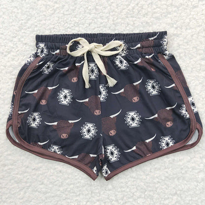SS0087 Baby Girls Western Black Cow Sports Summer Shorts