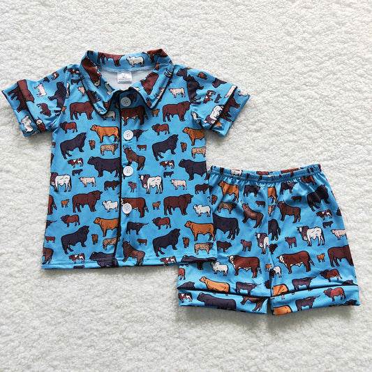 BSSO0276 Baby Boys Western Cows Shorts Pajamas
