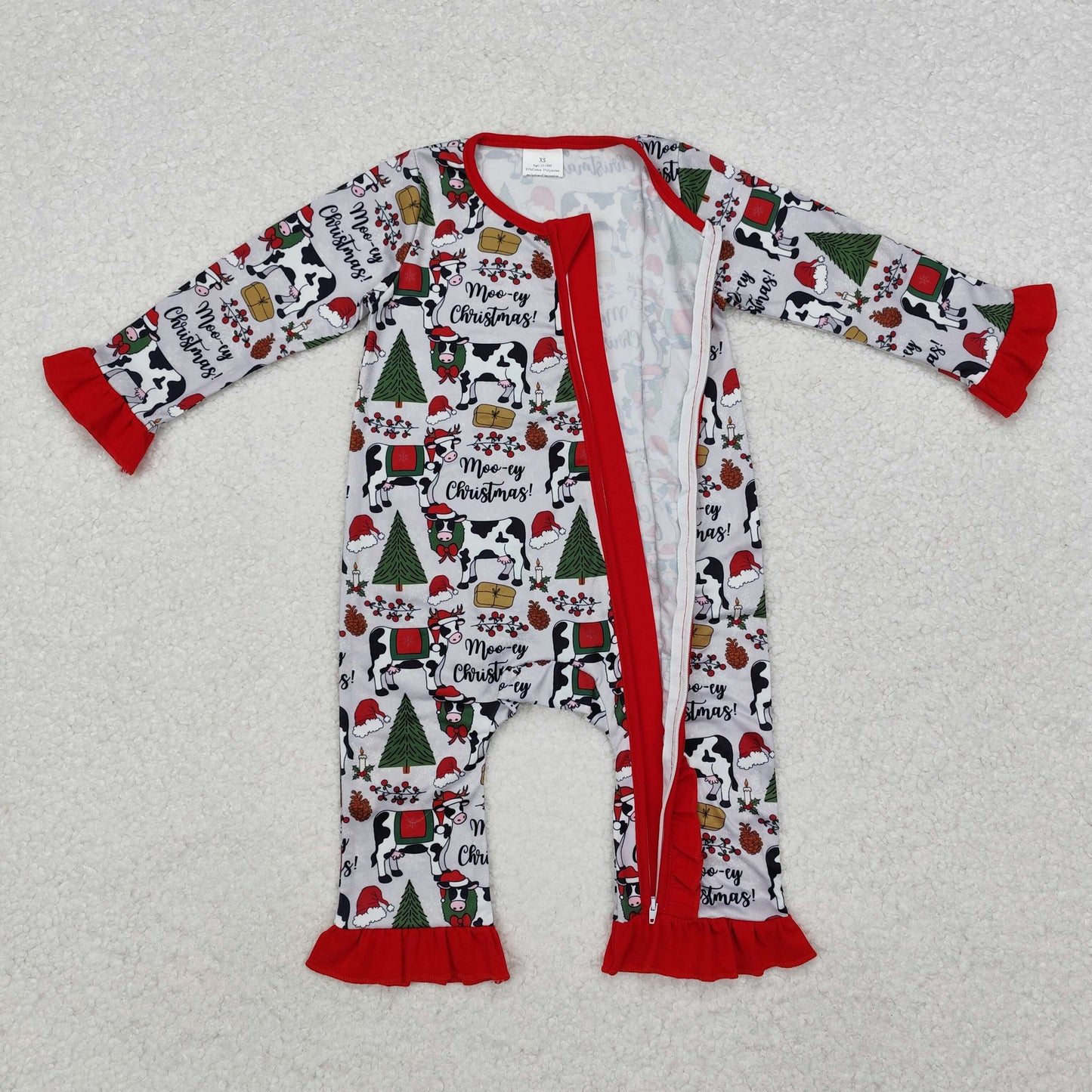 LR1074 Baby Infant Girls Christmas Cows Zip Romper