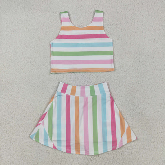 GSD2348 Baby Girls Sleeveless Colorful Stripes Top Skort Yoga Set  5.12