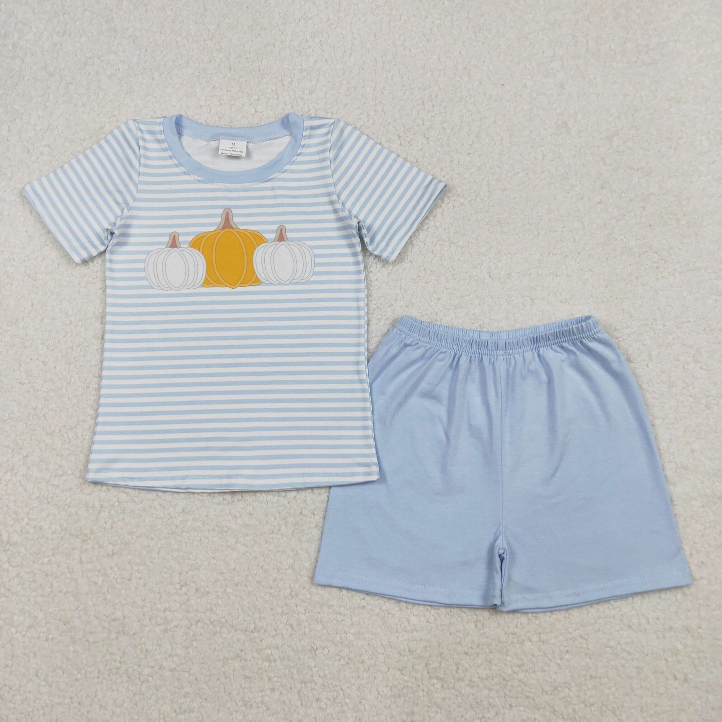 BSSO1548 Baby Boys Blue Stripes Pumpkins Top Shorts Fall Set C10.14