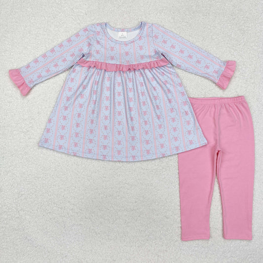 GLP2145 Baby Girls Pink Flowers Tunic Top Legging Clothes Set