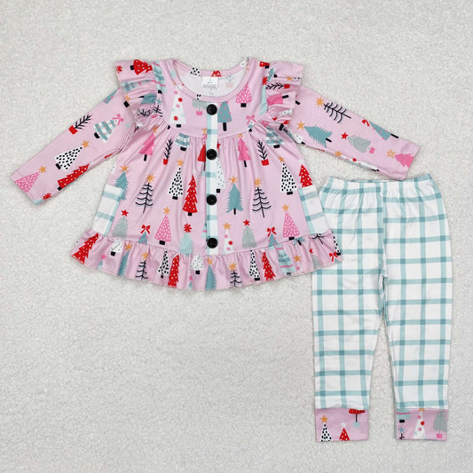 GLP1998 Baby Girls Christmas Pink Trees Pocket Tunic Top Legging Clothes Set