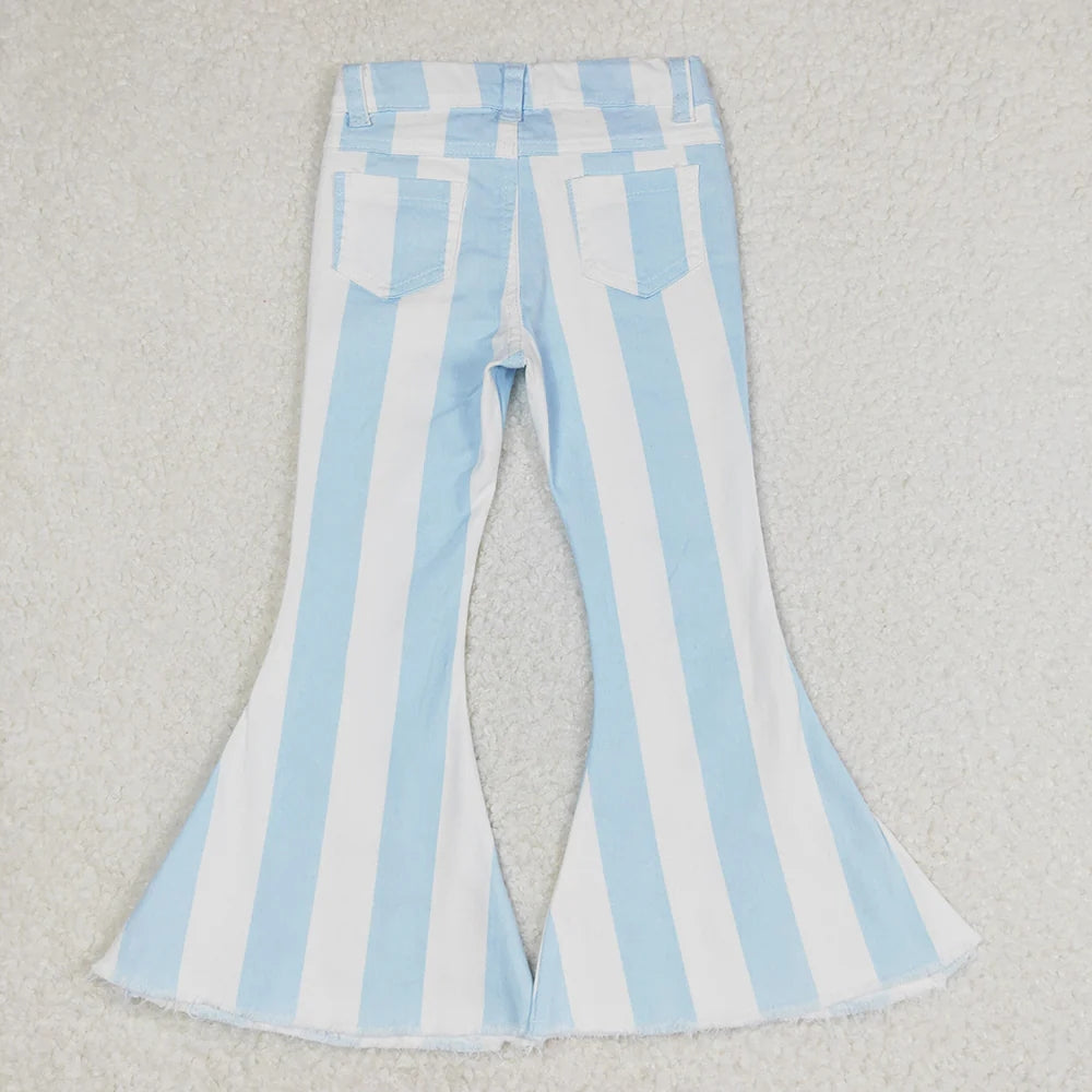 Mommy&Me Baby Girls Blue Stripes Bell Flare Denim Pants