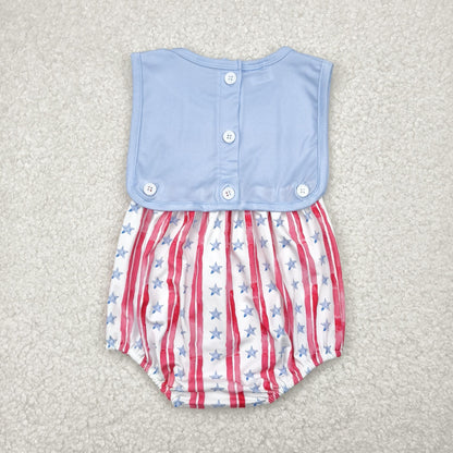 SR3049 Baby Boys Sleeveless Flags Red Stripe Stars 4th Of July Romper 5.5