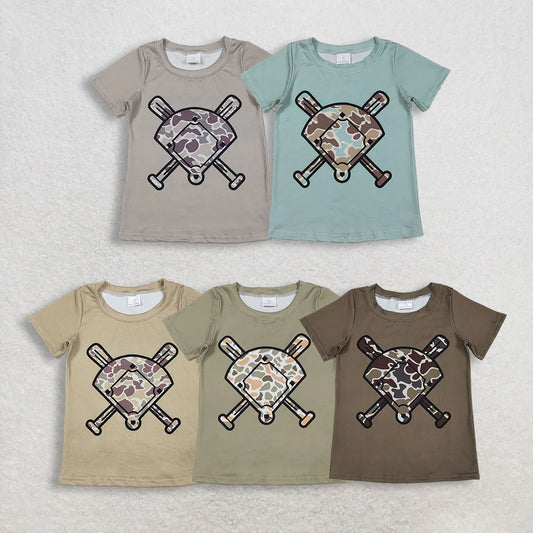 Sibling Baby Boys Short Sleeve Camo Baseballs Team T-shirts Top C11.19