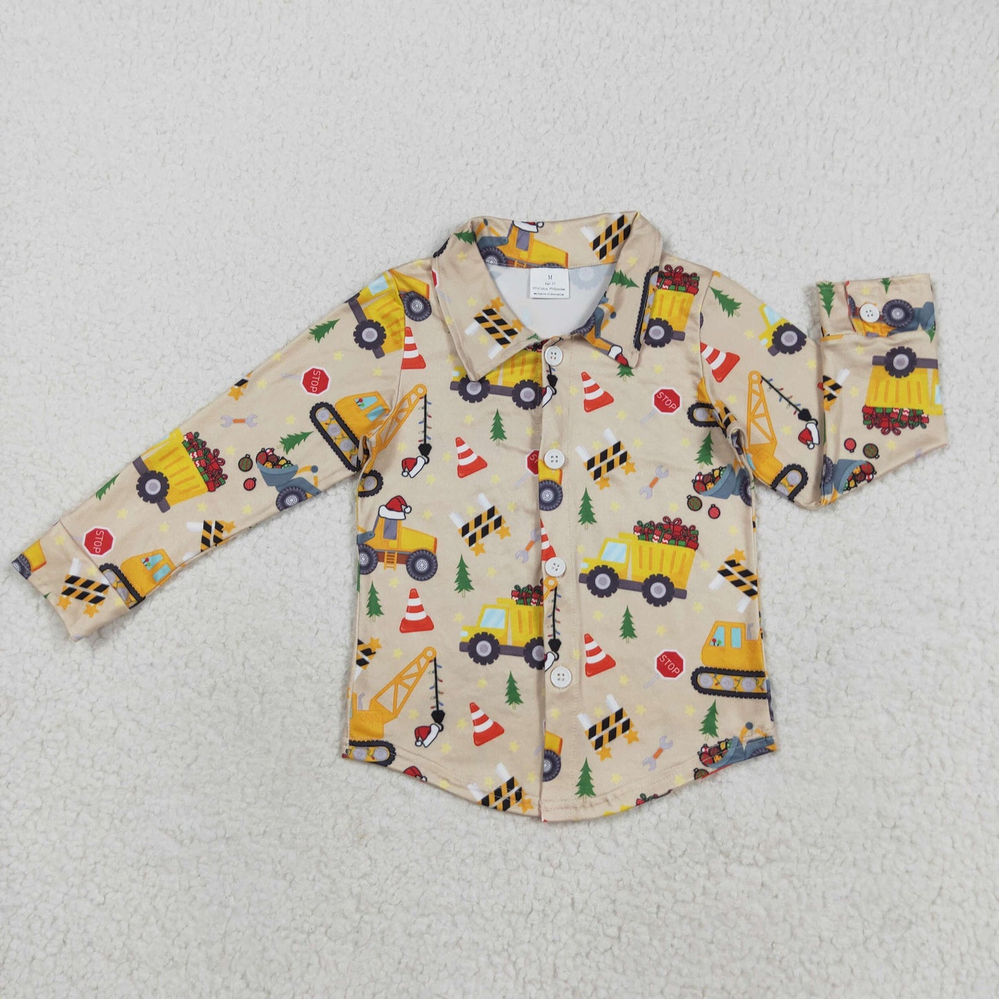 BT1254 Baby Boys Long Sleeves Hats Excavators Button Shirts Top 8.11