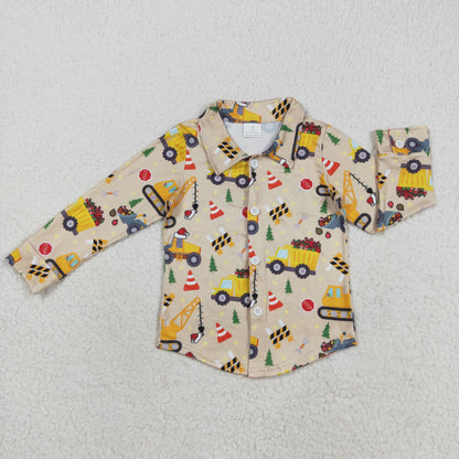 BT1254 Baby Boys Long Sleeves Hats Excavators Button Shirts Top 8.11