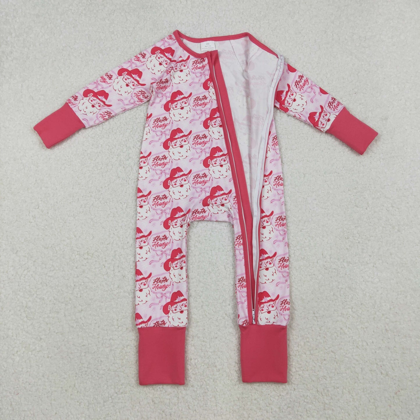 LR2243 Baby Girls Pink Long Sleeves Bows Santa Plaid Zipper Romper C10.14