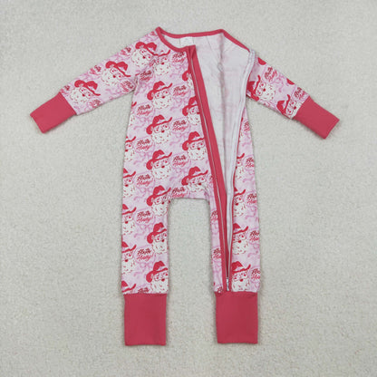 LR2243 Baby Girls Pink Long Sleeves Bows Santa Plaid Zipper Romper C10.14