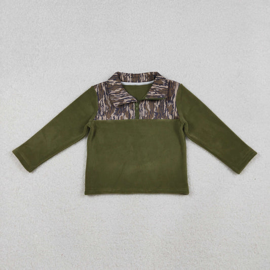 BT1317 Baby Boys Western Olive Bottomland Camo Half Zipper Pullover Top C10.15