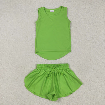 GT0985+SS0548 Baby Girls Green Sleeveless Top Skorts Set 5.29