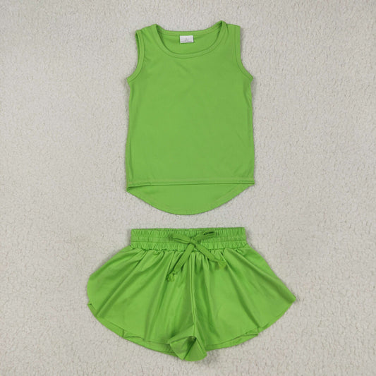 GT0985+SS0548 Baby Girls Green Sleeveless Top Skorts Set 5.29