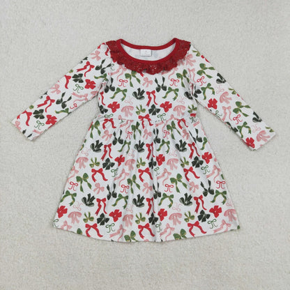 Sibling Baby Girls Green Red Bows Long Sleeves Christmas Knee Length Dresses C9.4