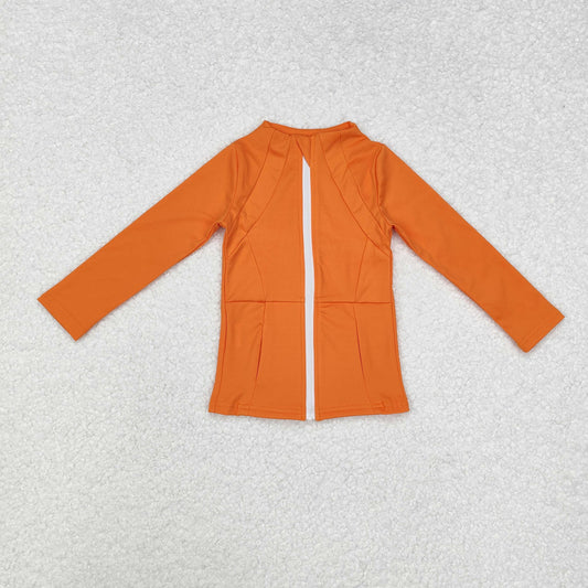 GT0825 Baby Girls Orange Zip Pocket Yoga Active Wear Jacket