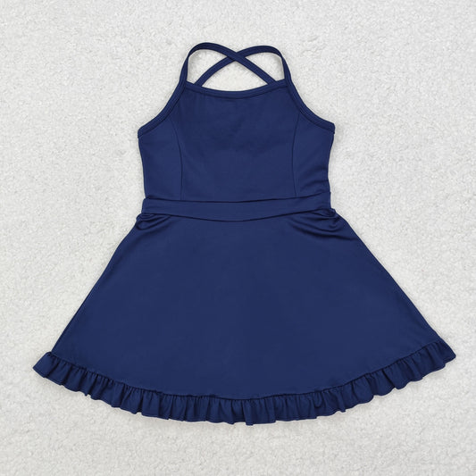 S0456 Baby Girls Navy Athletic Active Wear Knee Length Dress