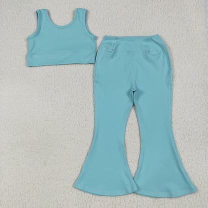 GSPO2004 Baby Girls Aqua Yoga Vest Bell Bottom Pants Active Wear Clothes Set 6.30