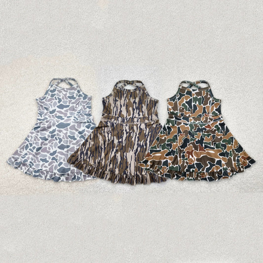 Sibling Baby Girls Strap Western Camo Print Yoga Activity Wear Ruffle Knee Length Dresses 4.29