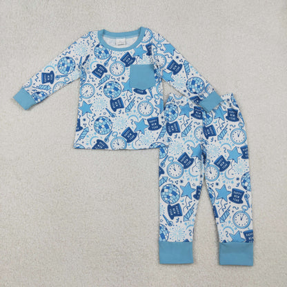 BLP1259 Baby Boys Light Blue Pocket Happy New Year Top Pant Pajamas Set C10.18