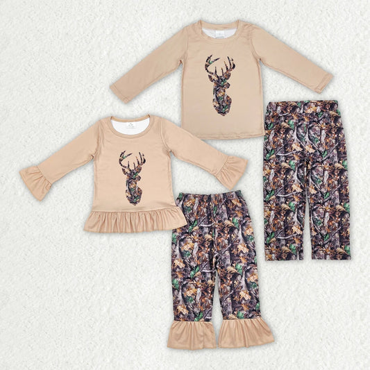 Sibling Boys Baby Girls Fall Camo Deer Top Pants Clothes Sets