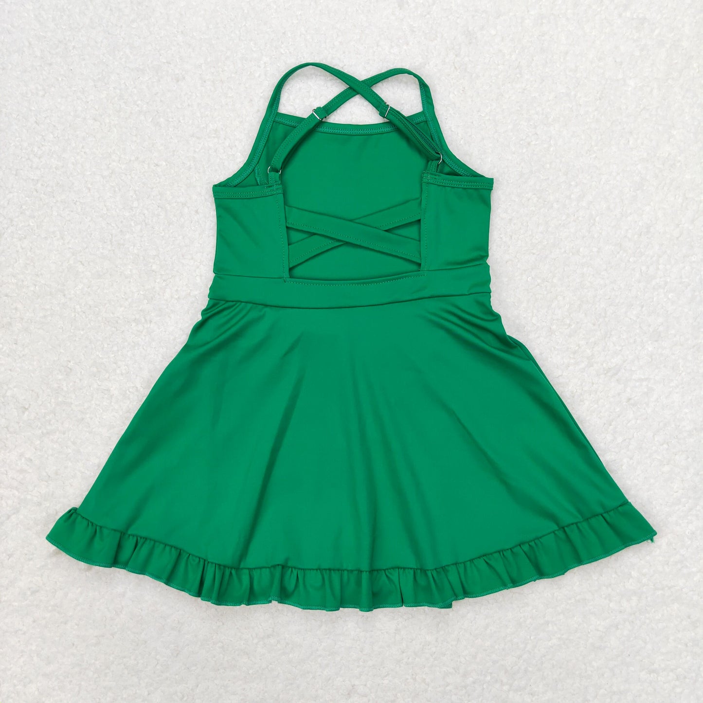 S0444 Solid green tracksuit swimsuit dress