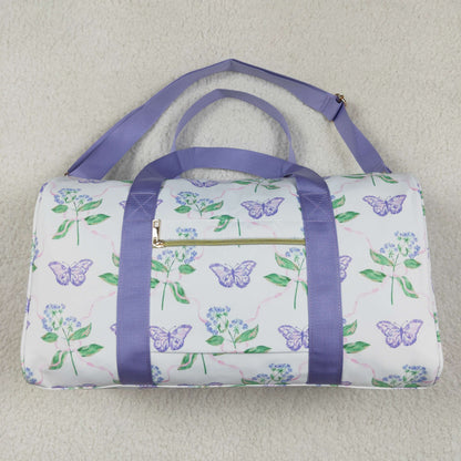 BA0293 Lavender Ruffle Butterfly Floral Print Gym Duffle Bag 7.7