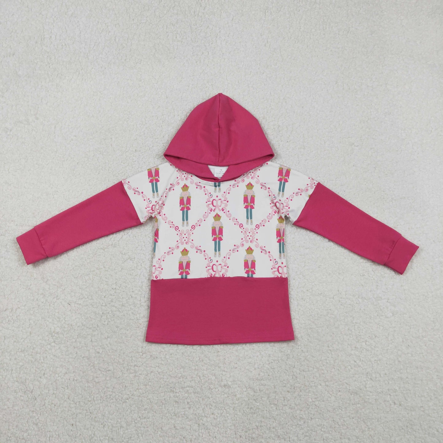 GT1043 Baby Girls Hot Pink Long Sleeves Bows King Plaid Santa Hoodies Top C11.24