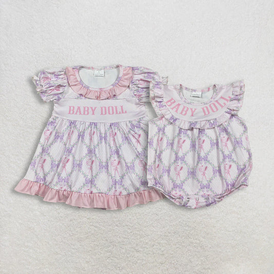 Sibling Baby Girls Baby Doll Flowers Bows Checked Collar Tunic Ruffle Rompers C11.18