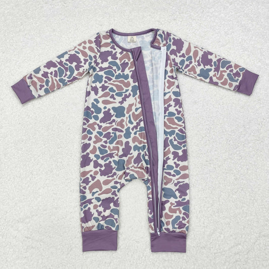 LR1604 Baby Infant Boys Green Camo Bamboo Zip Romper