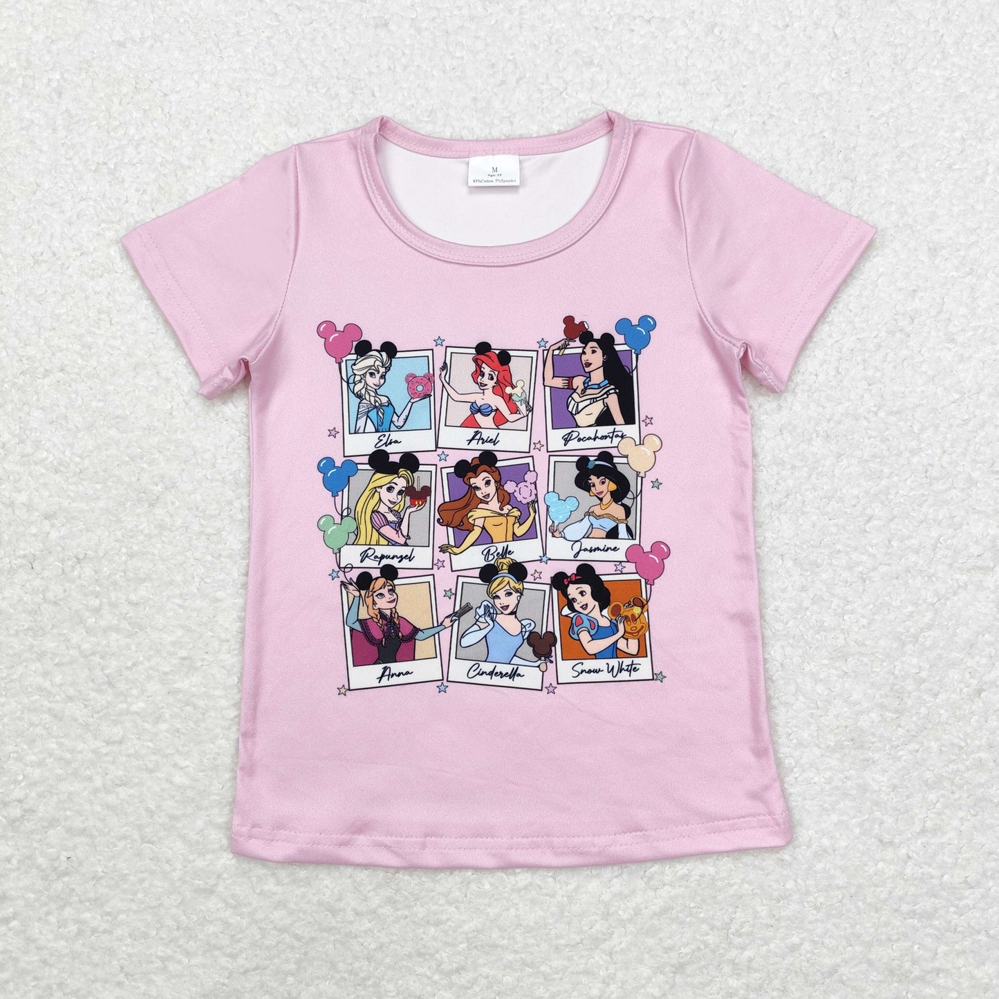 GT0676 Girls Cartoon Princess pink short-sleeved top